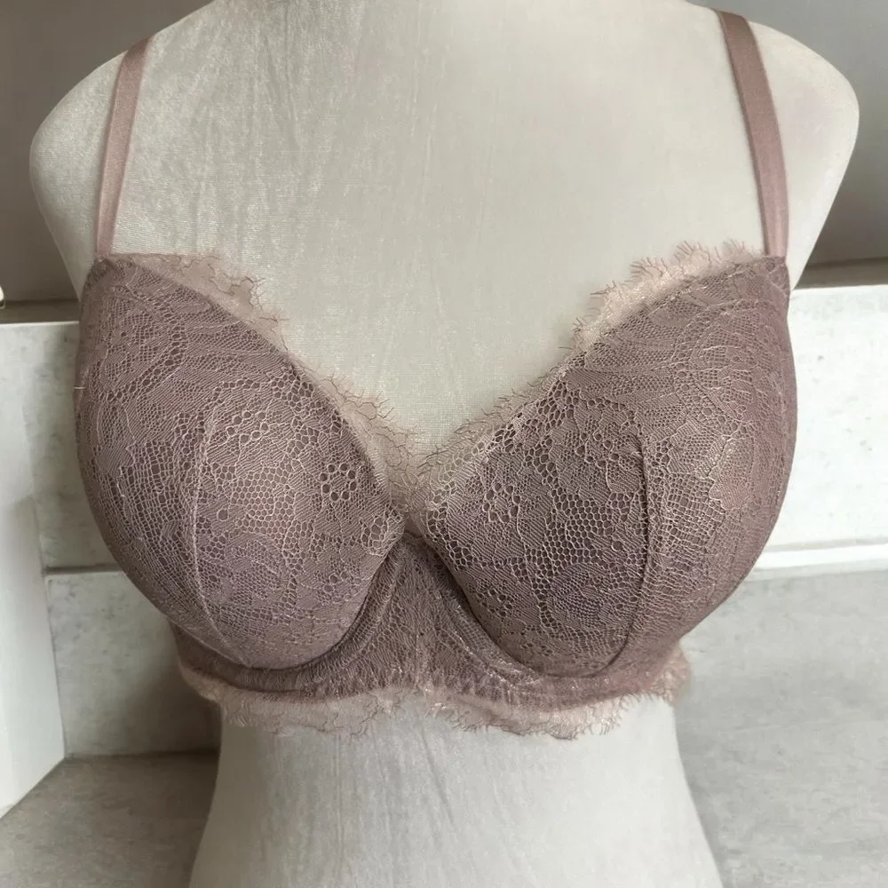 Victoria's Secret Dream Angels Lined Demi Bra Mauve 36D Womens‎ Lace Shimmer